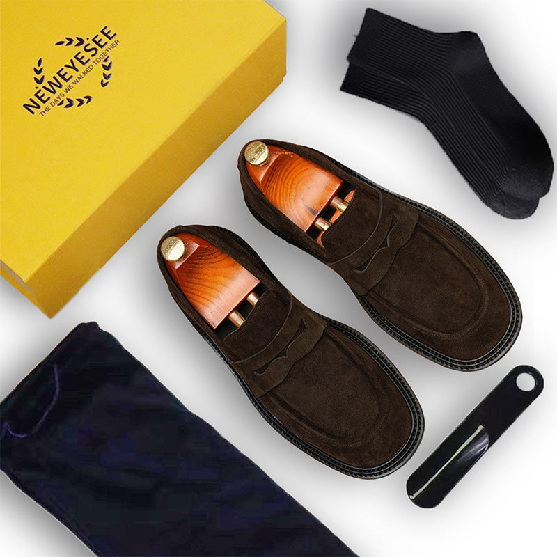 Men's Suede Loafers Slip-On Comfort & Textured Rubber Sole