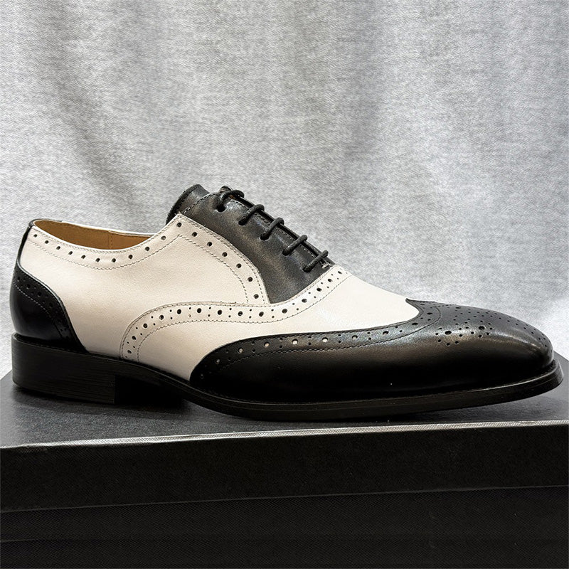 Men’s Oxford Shoes Black & White Wingtip Brogues