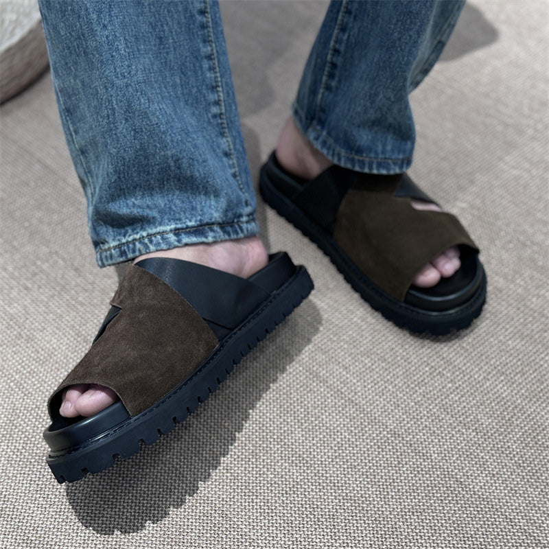 Men's Artisan Sliders: Cross-Strap Architecture & Effortless Comfort