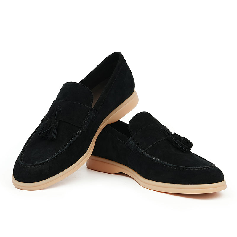 Men's Loafers - Textured Suede & Tassel Accent