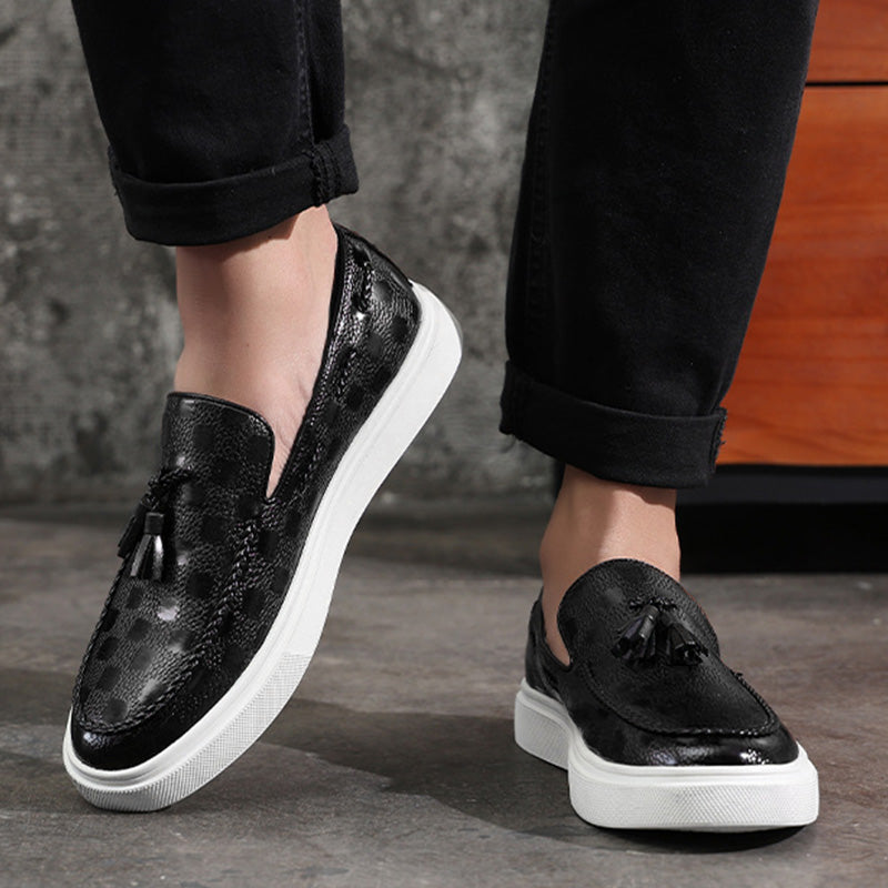 Men's Checkered Tassel Loafers with Premium PU Leather and Comfortable Sole