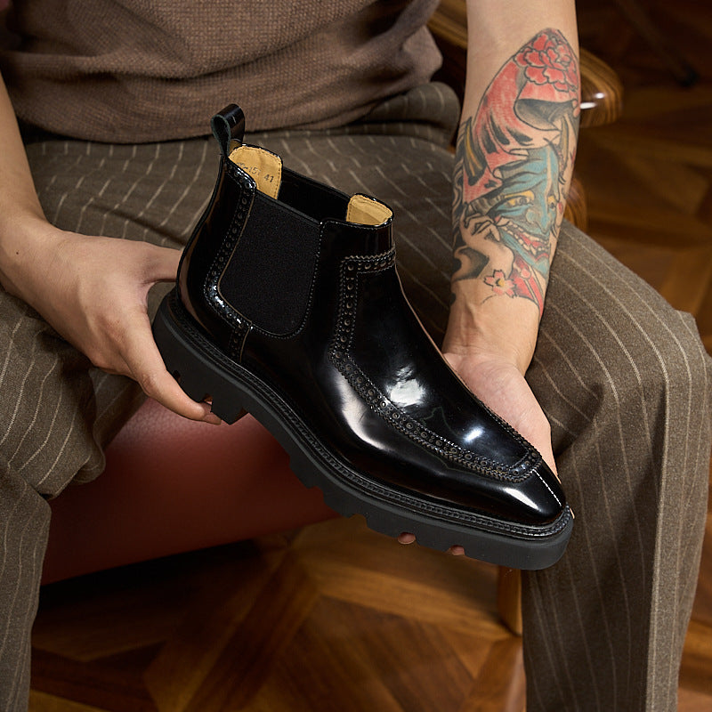 Men's Brogue Chelsea Boots: Artisan Stitching & Square-Toe Architecture