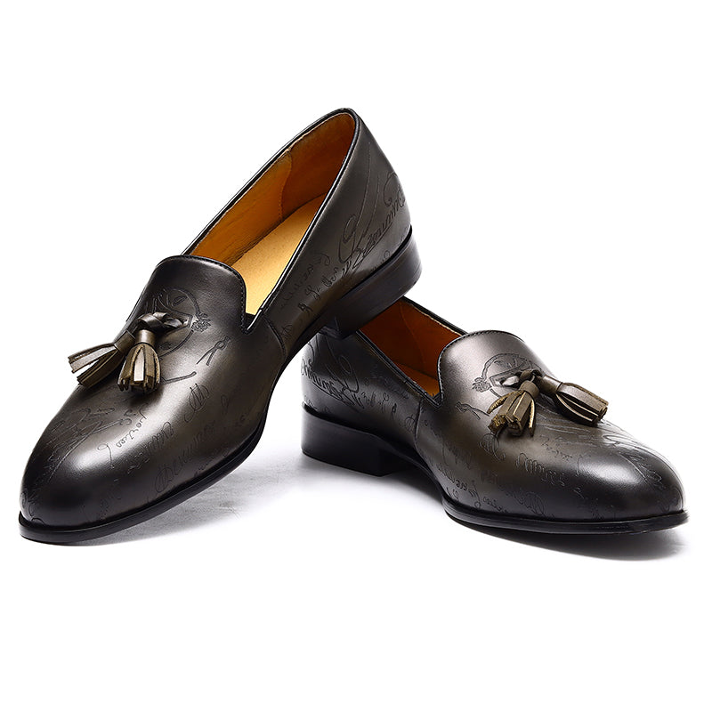 Men's Tassel Loafers - Embossed Design