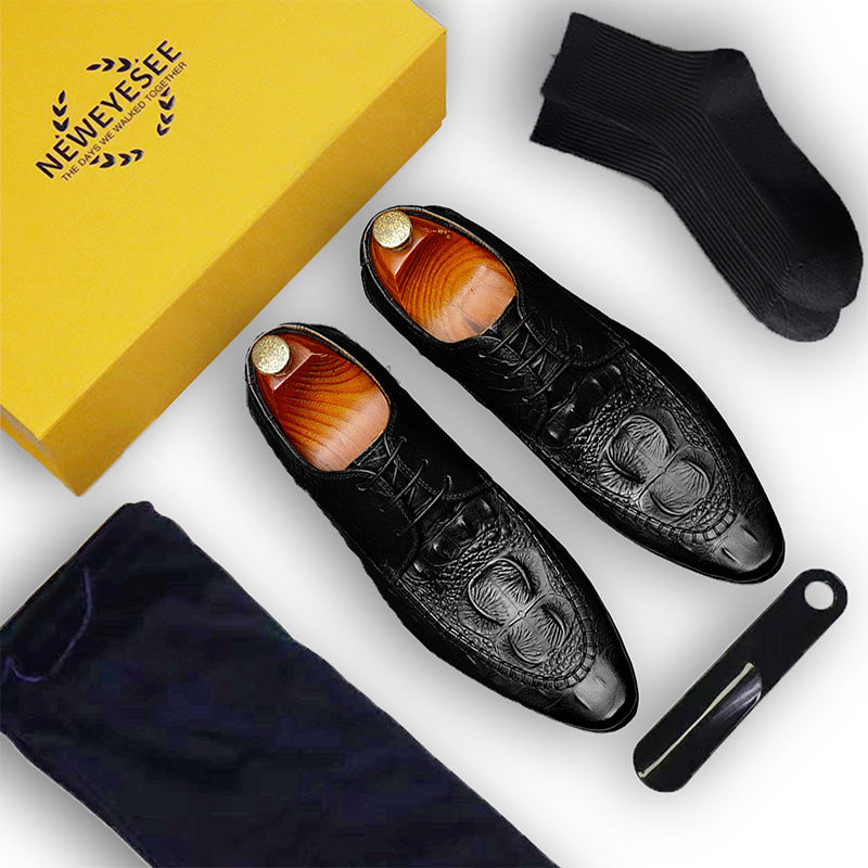 Men's Derby Crocodile-Textured Leather Shoes