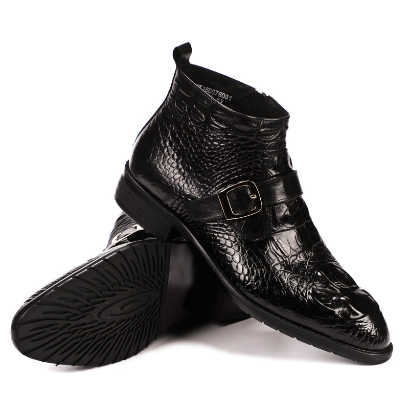 Men's Crocodile-Embossed Leather Dress Boots