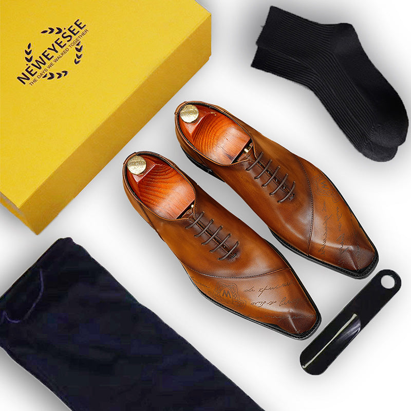 Men's Patterned Oxford Shoes - Artistic Motifs & Structured Support