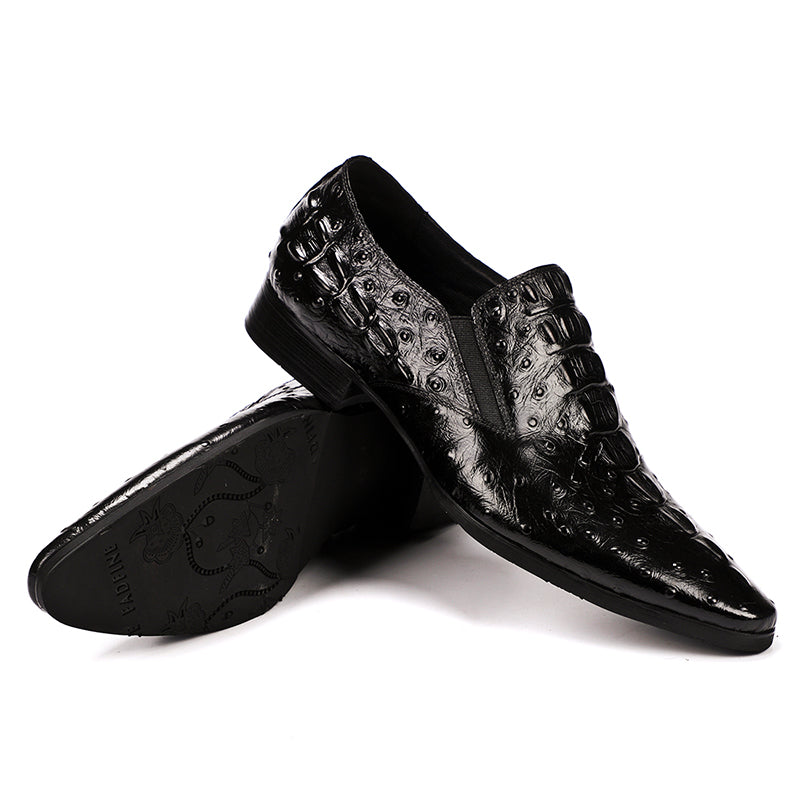 Men’s Ostrich-Patterned Leather Loafers