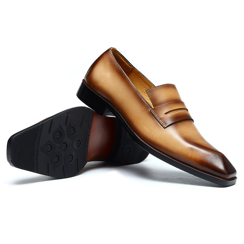 Men's Loafers - Diamond-Kissed Toe & Polished Leather