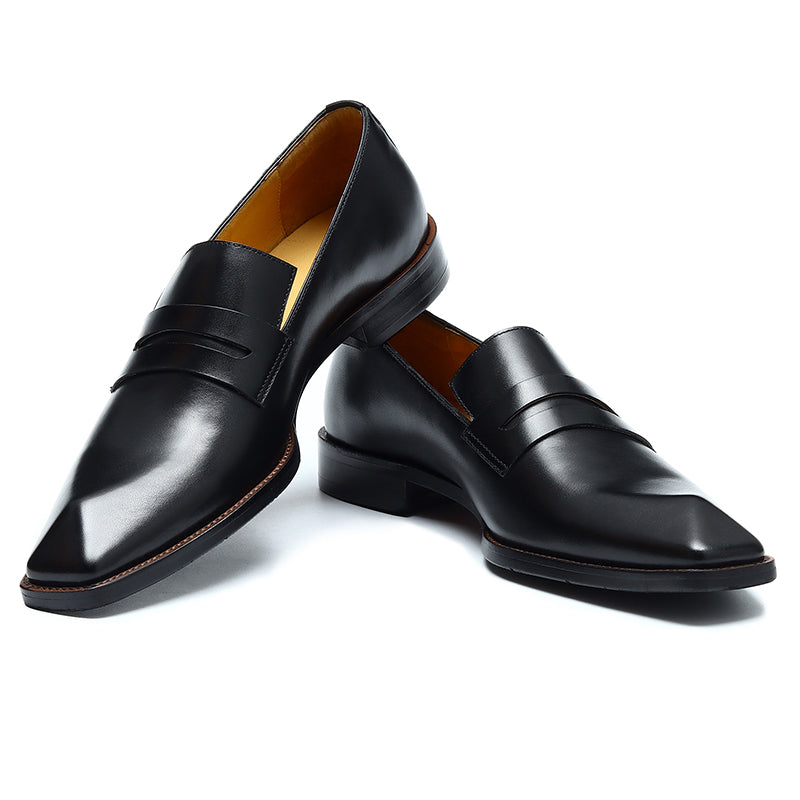 Men's Loafers - Diamond-Kissed Toe & Polished Leather