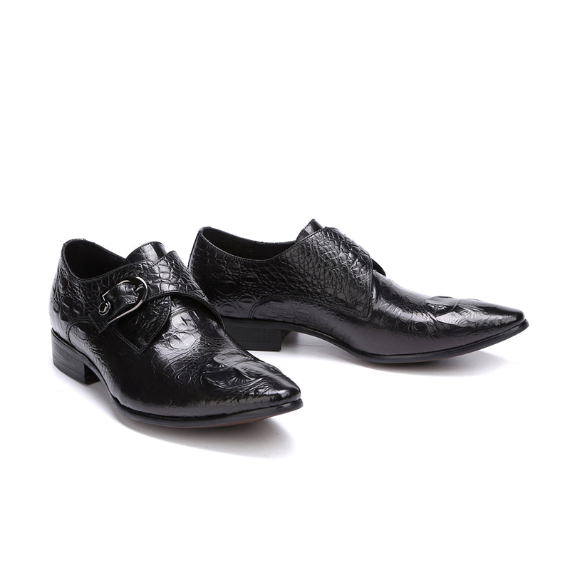 Men’s Crocodile-Embossed Leather Monk Strap Shoes