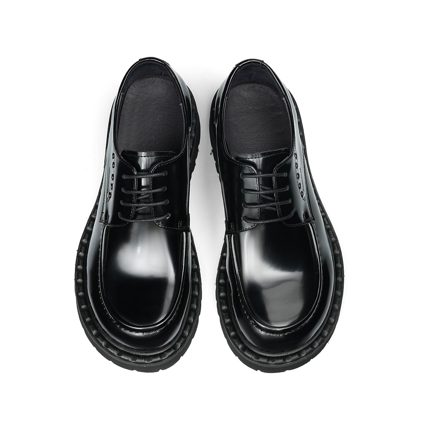 Architectural Men's Derby Shoes: Sculptural Sole & Mirror-Finish Elegance