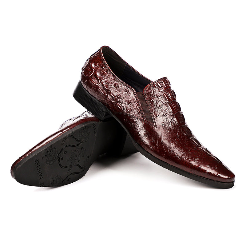 Men’s Ostrich-Patterned Leather Loafers