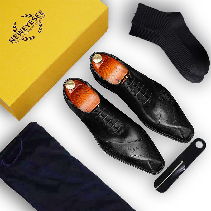 Men's Patterned Oxford Shoes - Artistic Motifs & Structured Support