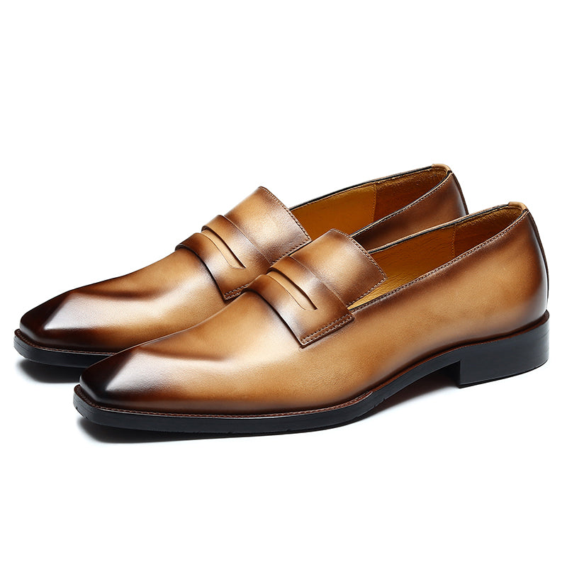 Men's Loafers - Diamond-Kissed Toe & Polished Leather