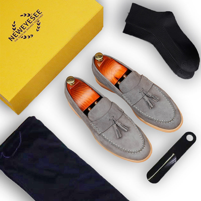 Men's Loafers - Textured Suede & Tassel Accent