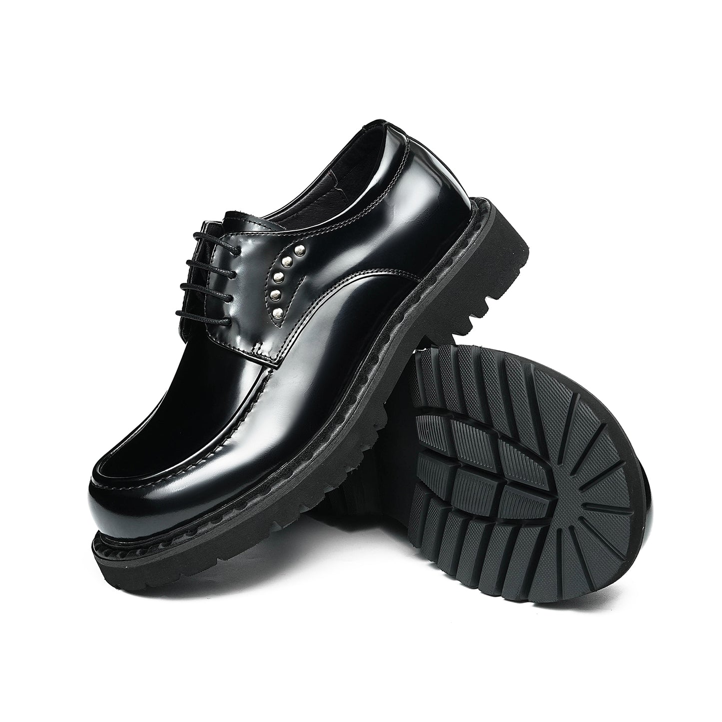 Architectural Men's Derby Shoes: Sculptural Sole & Mirror-Finish Elegance