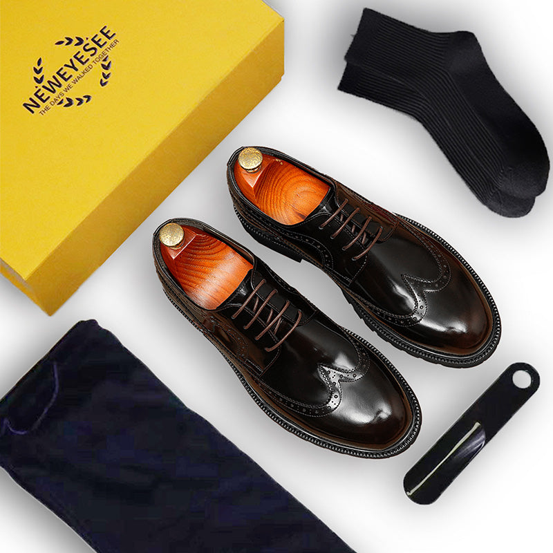 Men's Brogue Derby Shoes - Refined Wingtip & Breathable Comfort