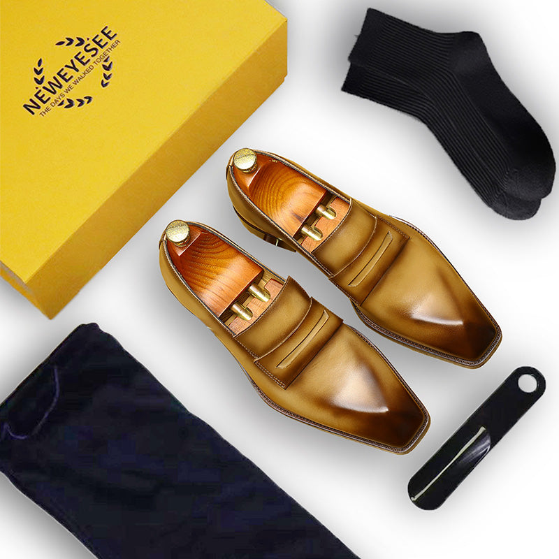 Men's Loafers - Diamond-Kissed Toe & Polished Leather