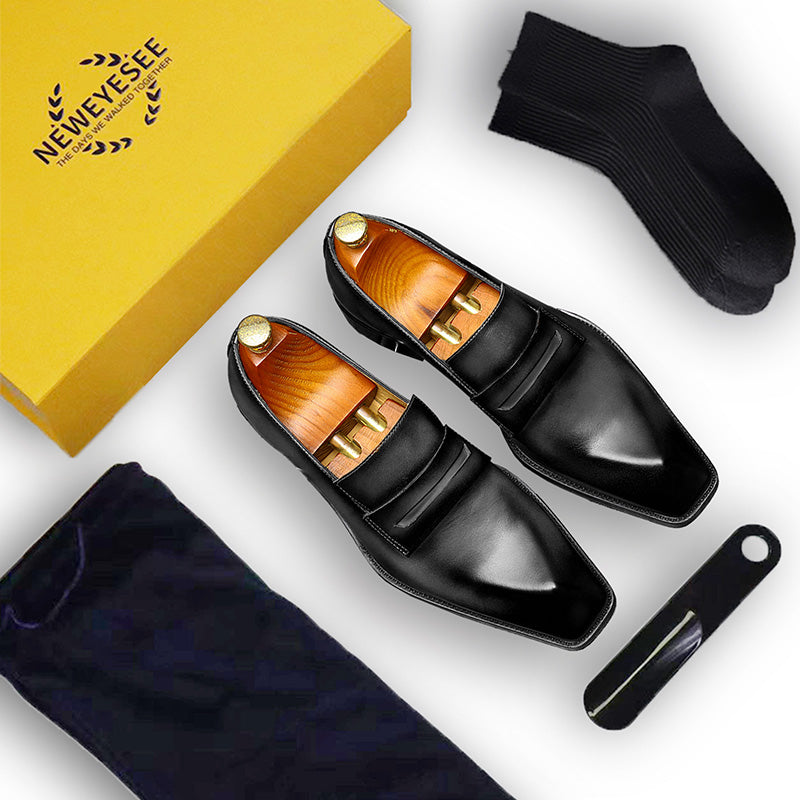 Men's Loafers - Diamond-Kissed Toe & Polished Leather