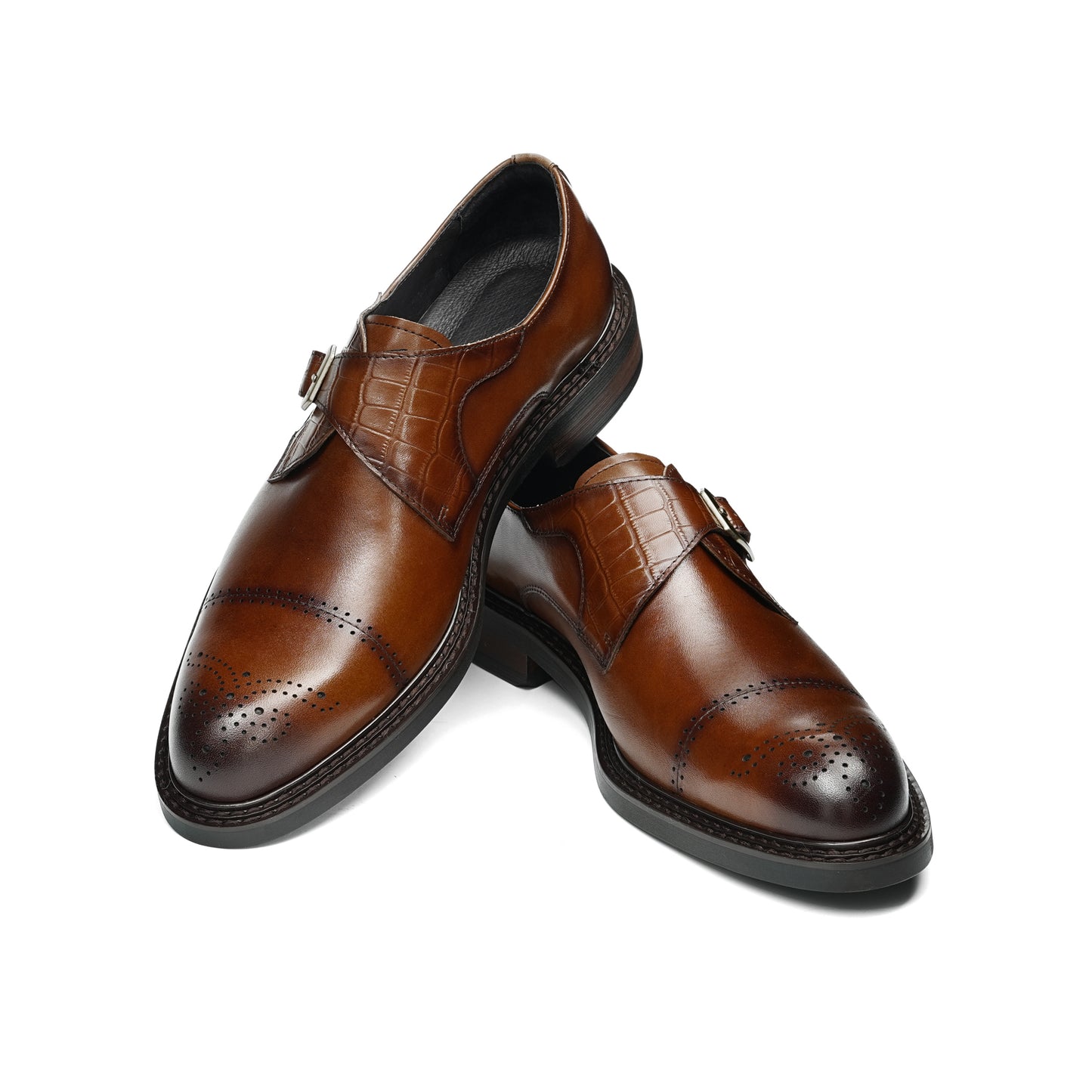 Men's Monk Straps: Intricate Toe Carving & Luxurious Texture Design