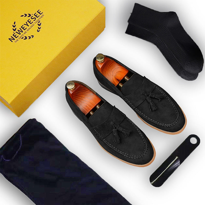 Men's Loafers - Textured Suede & Tassel Accent