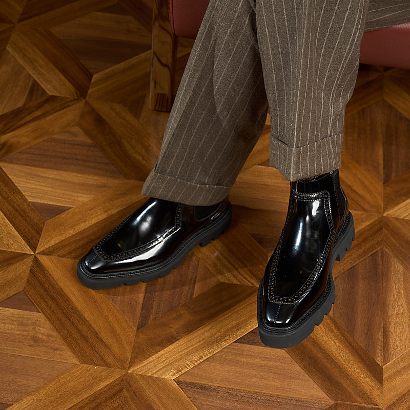 Men's Brogue Chelsea Boots: Artisan Stitching & Square-Toe Architecture