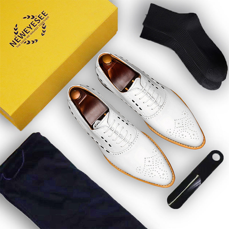 Men’s White Wingtip Oxford Shoes Classic Brogue Elegance