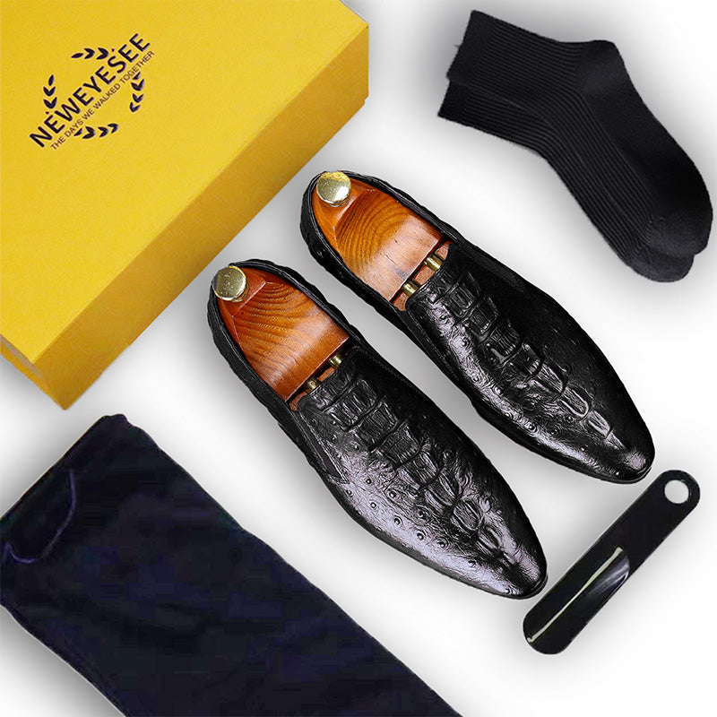 Men’s Ostrich-Patterned Leather Loafers