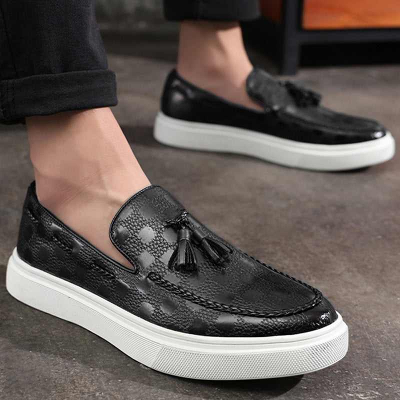 Men's Checkered Tassel Loafers with Premium PU Leather and Comfortable Sole