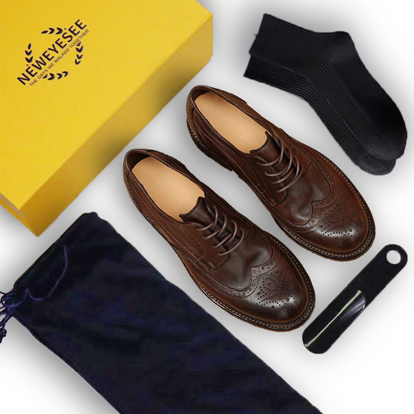 حذاء ديربي بروج للرجال – جلد حصان أصلي Goodyear Welted Retro Style عملية الغسيل
