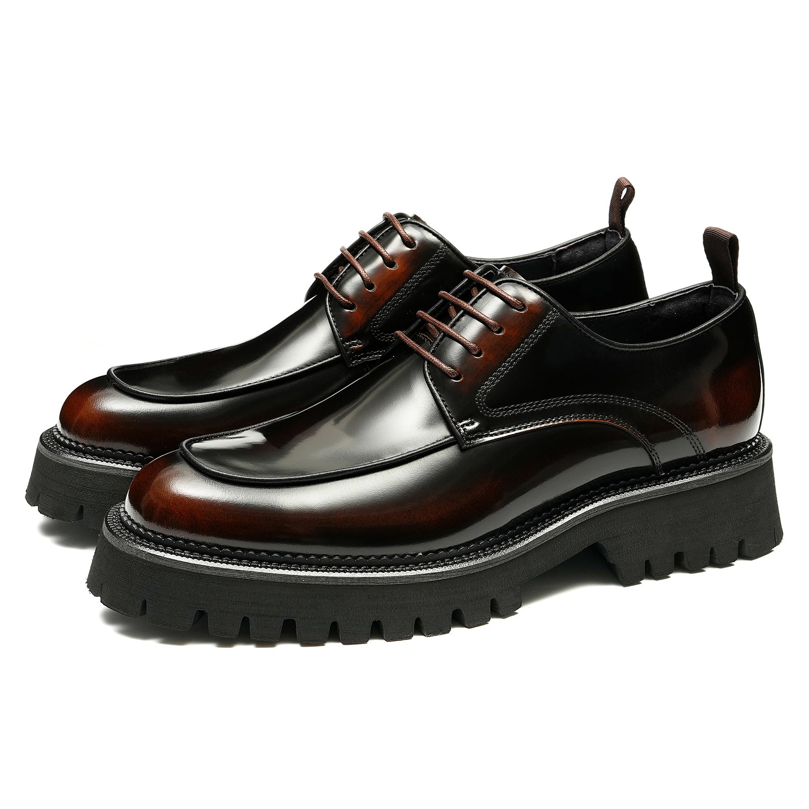 Mens Glossy Leather Chunky Sole Derby Shoes Brown / US 6 / UK 5 / EU 39 Mens Glossy Leather Chunky Sole Derby Shoes Brown / US 6 / UK 5 / EU 39