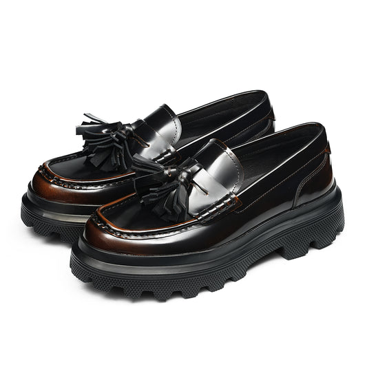 Men's Elevated Tassel Loafers: Architectural Sole & Dynamic Fringe Detailing