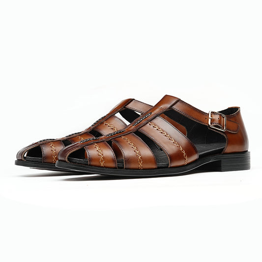 Men’s Hand-Stitched Cutout Leather Sandals