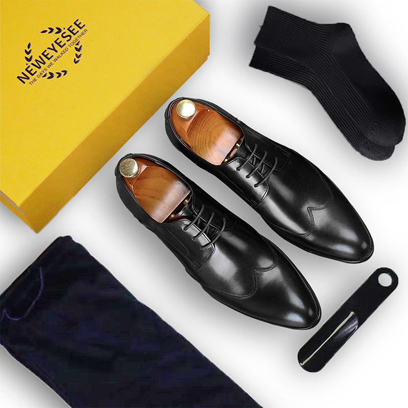 Men's Pointed-Toe Derby Shoes Premium Leather & Secure Lace-Up