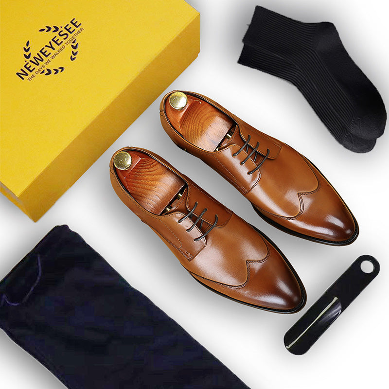 Men's Pointed-Toe Derby Shoes Premium Leather & Secure Lace-Up