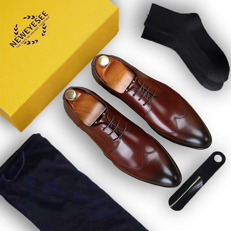 Men's Pointed-Toe Derby Shoes Premium Leather & Secure Lace-Up