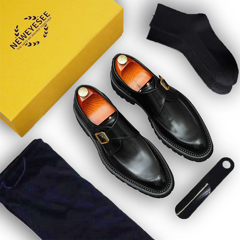 Men's Single-Buckle Monk Shoes Thick Grip Sole & Premium Leather