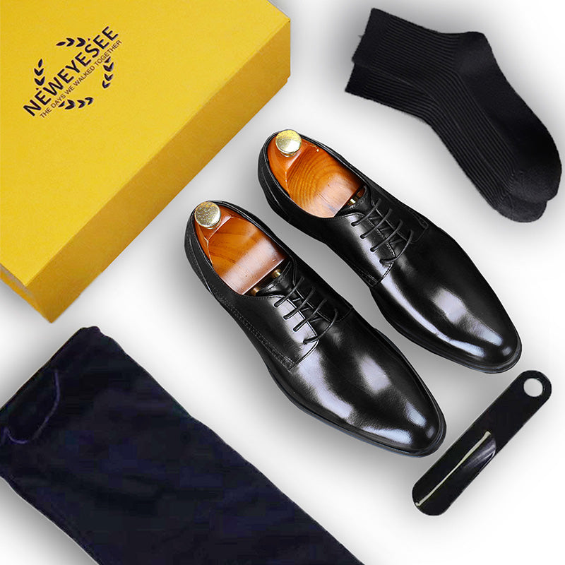 Men's Classic Derby Shoes Polished Leather & Decorative Stitching