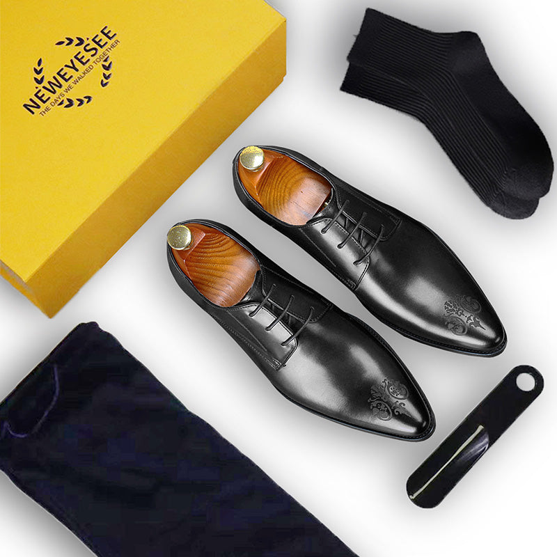 Men's Pointed-Toe Embossed Derby Shoes