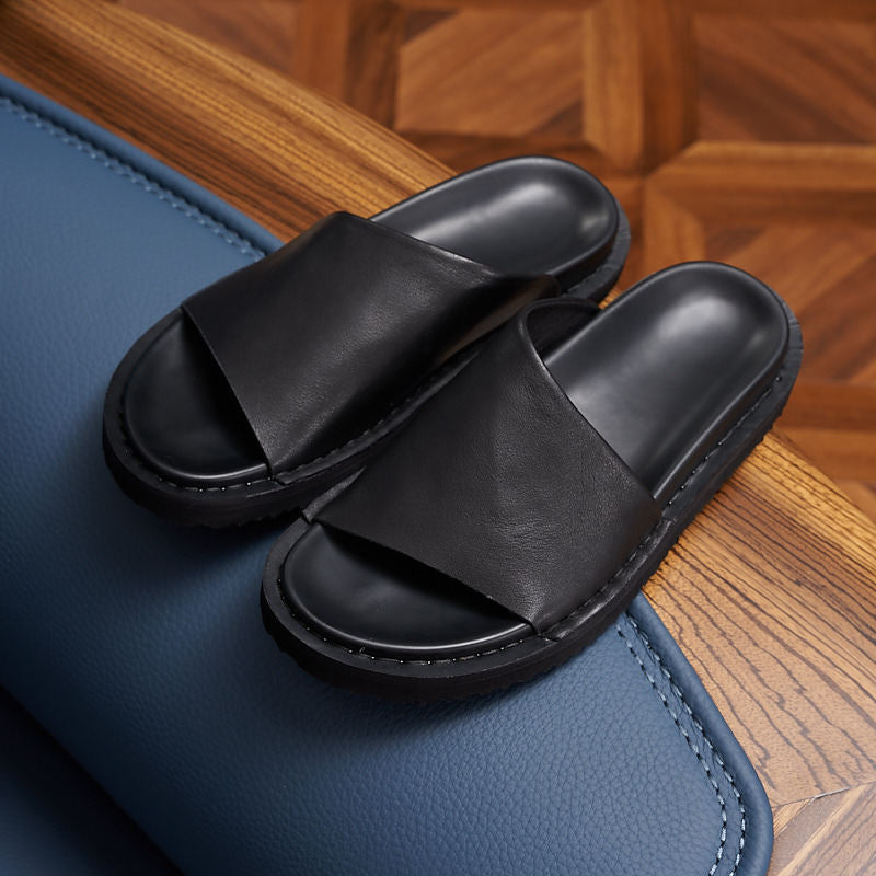 Men's Leather Slide Sandals Minimalist Style