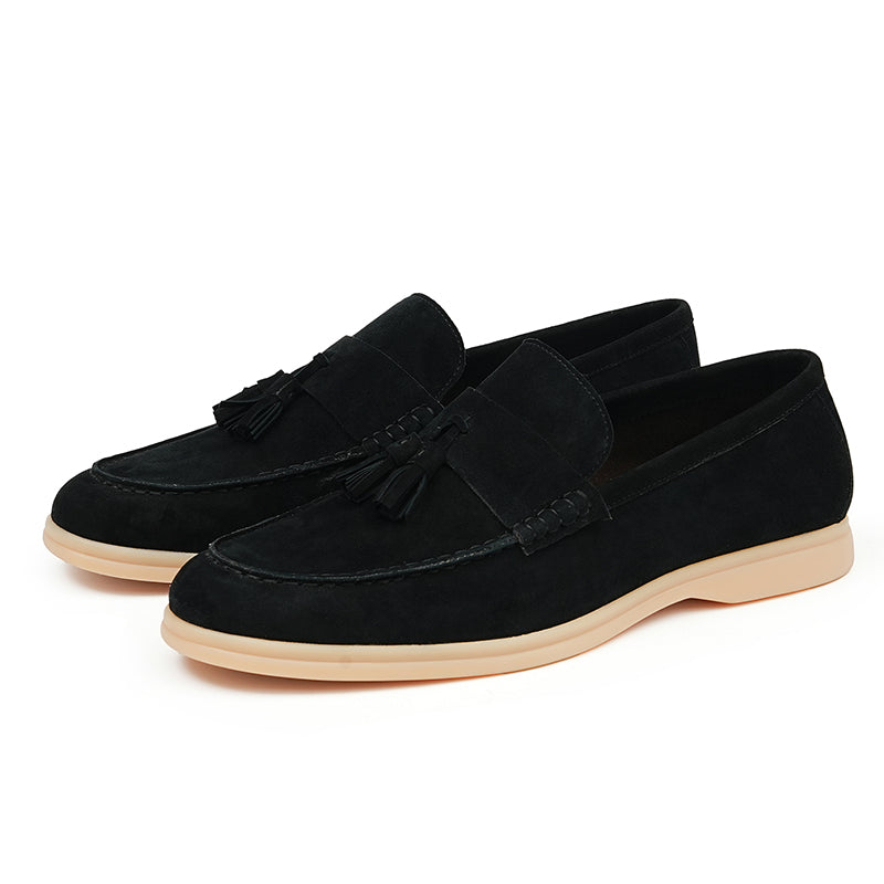 Men's Loafers - Textured Suede & Tassel Accent