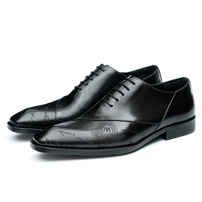 Men's Patterned Oxford Shoes - Artistic Motifs & Structured Support