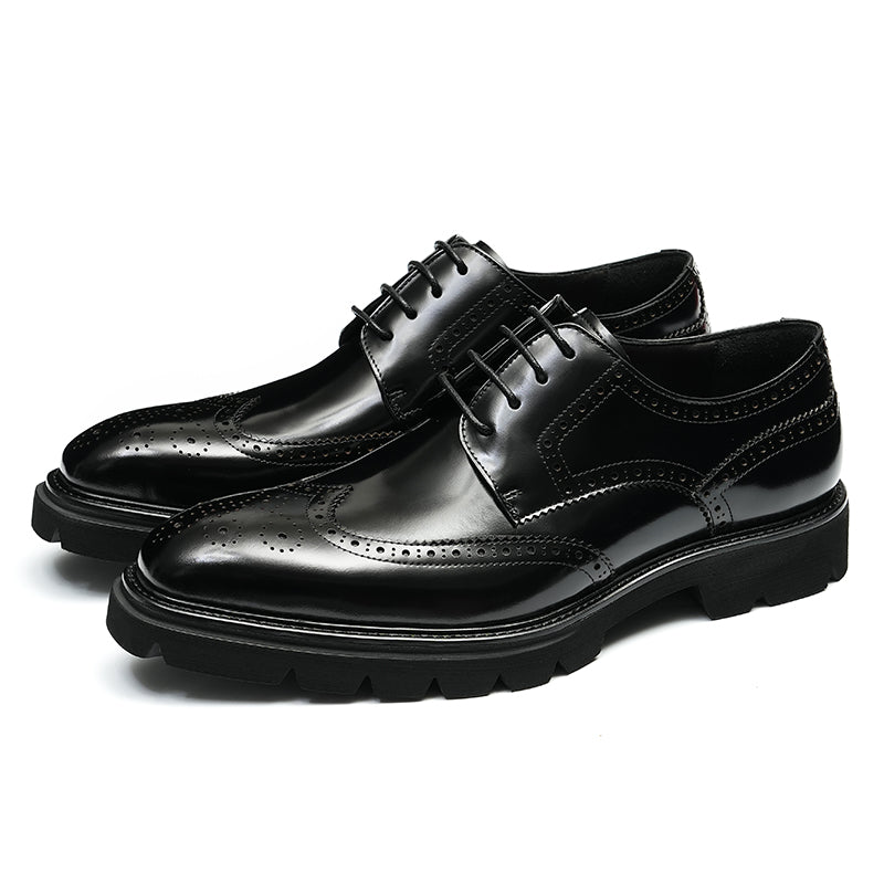 Men's Brogue Derby Shoes - Wingtip Elegance & Rugged Platform Sole