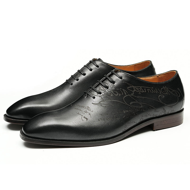 Men's Oxford Shoes - Script-Engraved Patterns & Timeless Sophistication