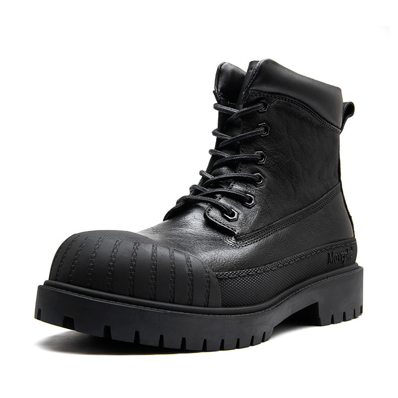 Calf Leather Martin Boots - Anti-Collision Toe Protection Lace-Up Design
