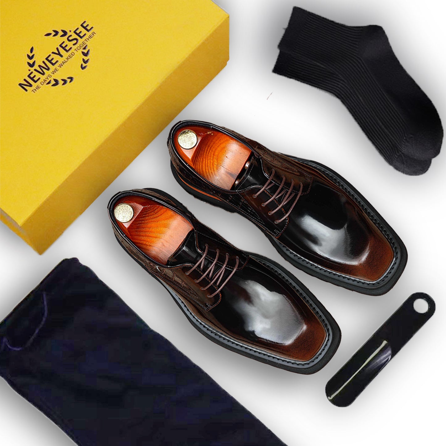 Architectural Derby Shoes: Sculptural Square-Toe & Contrast Trim Detailing