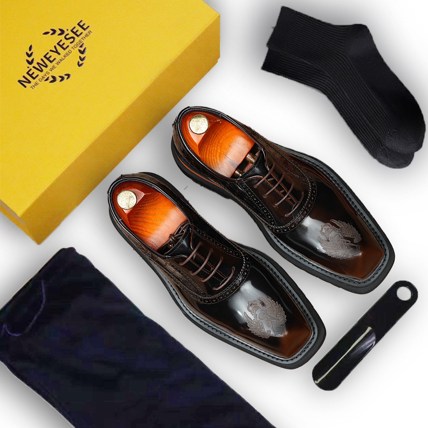Men's Winged Oxford Shoes: Sculpted Toe Design & Timeless Elegance
