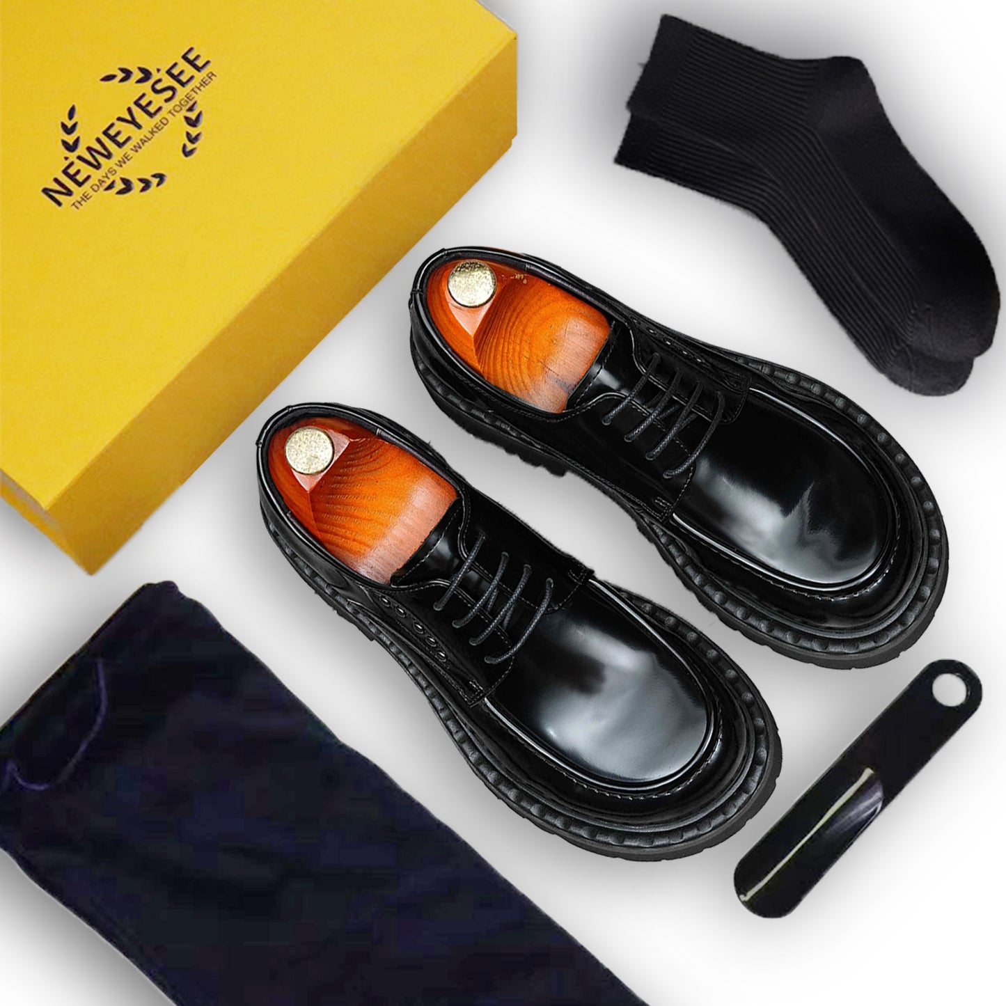 Architectural Men's Derby Shoes: Sculptural Sole & Mirror-Finish Elegance