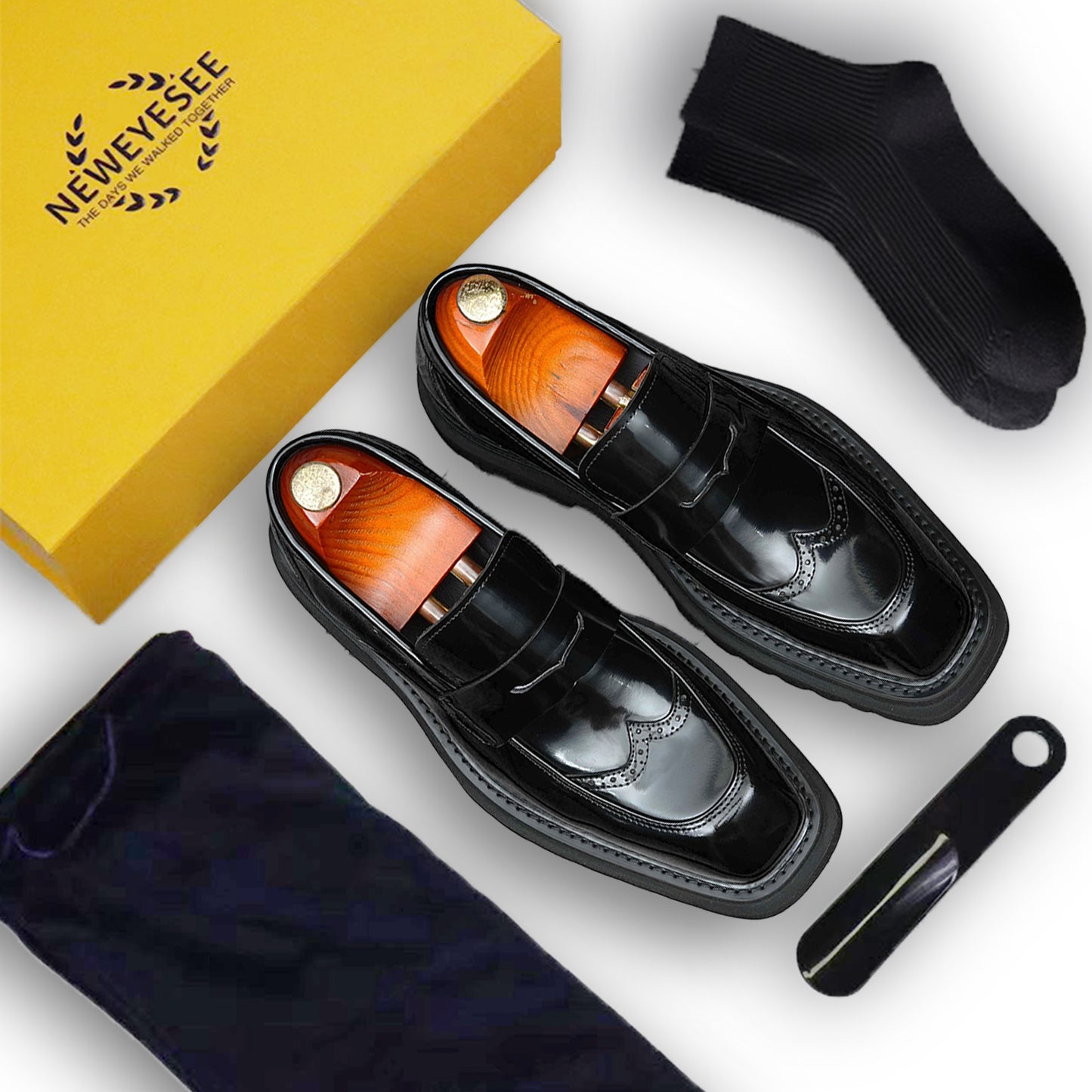 Square-Toe Men's Loafers: Brogue Detailing & Refined Hardware