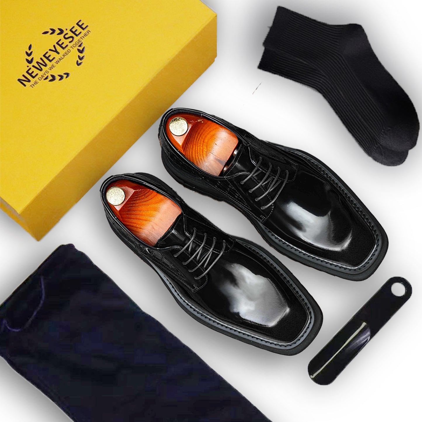 Architectural Derby Shoes: Sculptural Square-Toe & Contrast Trim Detailing